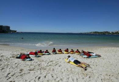 Students taking part in a surf awareness course in Australia at Bondi Beach to illustrate Supervisor’s support ‘crucial’ to novice academics’ well-being