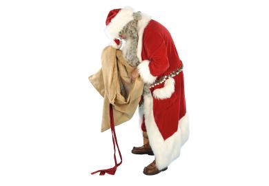 Father Christmas looking in an empty sack to illustrate lack of funding