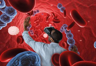 Montage of a person looking at streptococcus in blood to illustrate Immersive technology’s potential to transform education is enormous