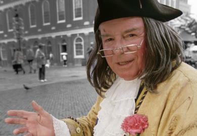An actor impersonating Ben Franklin
