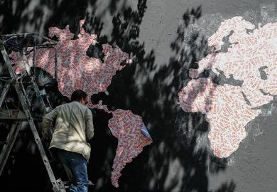 World map made from 'fragile' stickers