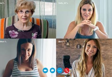 Four women on a video call screen
