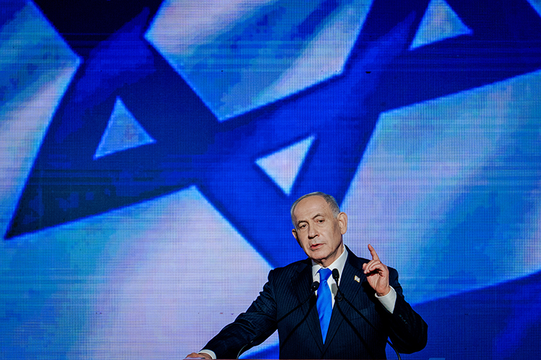 Israeli prime minister and Likud party leader Benjamin Netanyahu speaks to supporters during a party campaign rally at Expo Tel Aviv on 17 September, in Tel Aviv, Israel. Israeli prime minister and Likud party leader Benjamin Netanyahu speaks to supporters during a party campaign rally at Expo Tel Aviv on 17 September, in Tel Aviv, Israel.