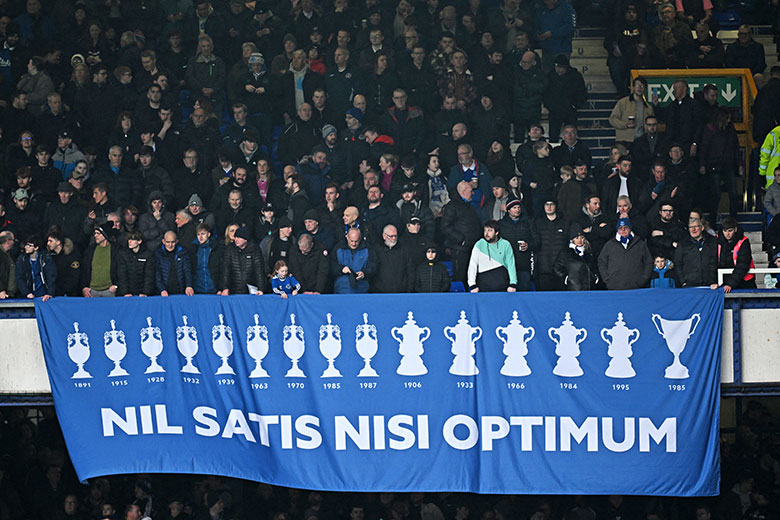 Everton fans await kick-off in the English FA Cup on 27 January 2024. A banner reads ‘nil satis nisi optimum’, which translates as ‘nothing but the best is good enough’. To illustrate the ERC’s pursuit of excellence.