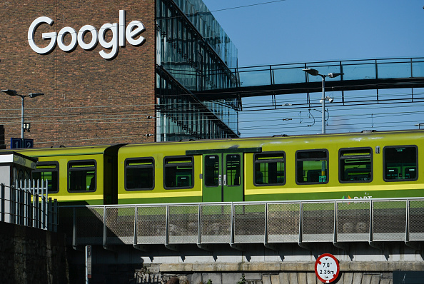 Google logo seen on a facade of the Google building in Dublin. Google is one of several large tech firms that play a leading role in Ireland’s economy. Google logo seen on a facade of the Google building in Dublin. Google is one of several large tech firms that play a leading role in Ireland’s economy.