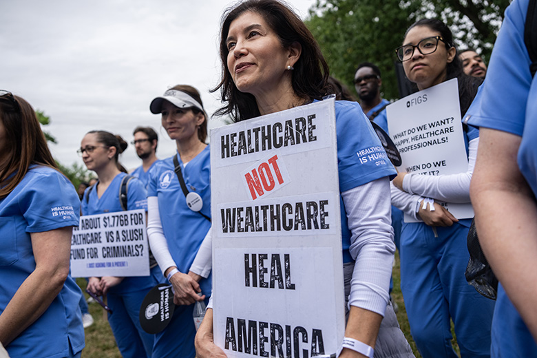 Healthcare professionals and medical students attend the “Healthcare Is Human” rally in Upper Senate Park, 21 May 2026. The rally was held to call on Congress to pass legislation to increase resources for the healthcare industry. Healthcare professionals and medical students attend the “Healthcare Is Human” rally in Upper Senate Park, 21 May 2026. The rally was held to call on Congress to pass legislation to increase resources for the healthcare industry..