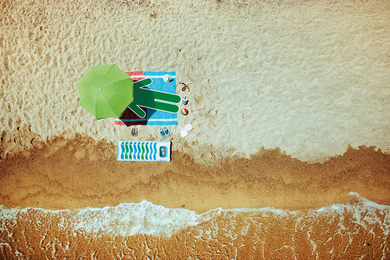 Lying on a sunny beach