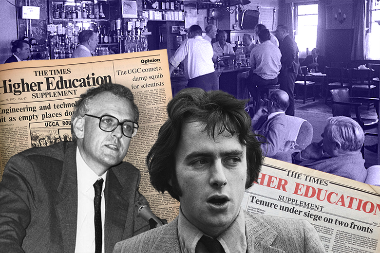 Montage of Peter Hennessy (left), Christopher Hitchens (right), front pages from The THES and a pub from the 1970s. Montage of Peter Hennessy (left), Christopher Hitchens (right), front pages from The THES and a pub from the 1970s.