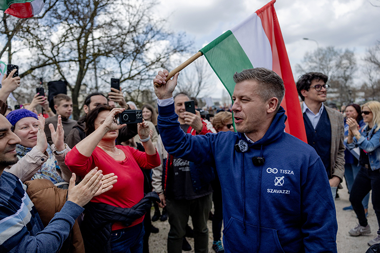 Péter Magyar, leader of the Tisza party, arrives for a campaign event on 12 March 2026 in Velence, Hungary. Péter Magyar, leader of the Tisza party, arrives for a campaign event on 12 March 2026 in Velence, Hungary.