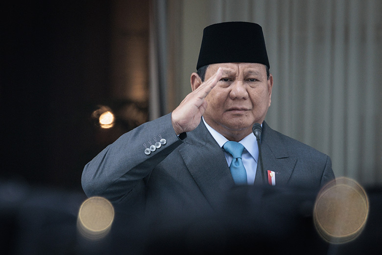 Indonesia’s President Prabowo Subianto attends the commemoration of Pancasila Day at the Pancasila Building, a historic hall within the Ministry of Foreign Affairs compound in Jakarta, on 2 June 2025.