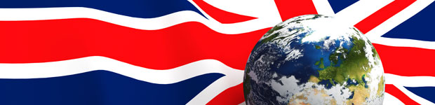 Top 30 UK universities in World University Rankings, globe placed on United Kingdom (UK) flag