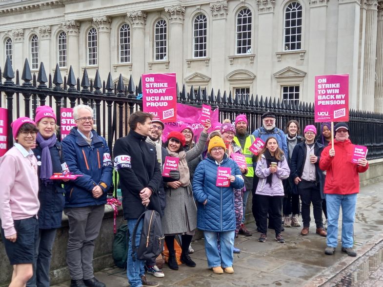 The picket line at Senate House, Cambridge