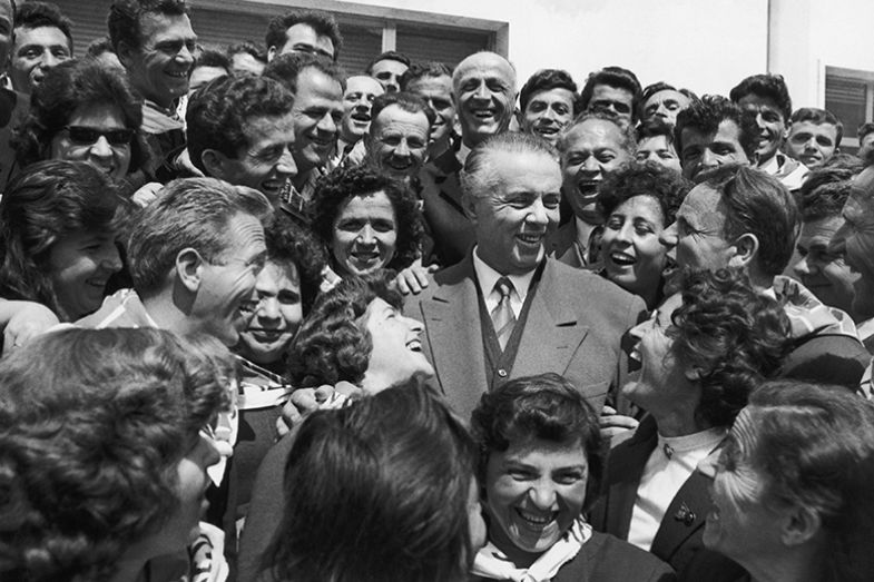 The Albanian president Enver Hoxha acclaimed by the crowd In Albania on 25 November 1967 The Albanian president Enver Hoxha acclaimed by the crowd In Albania on 25 November 1967
