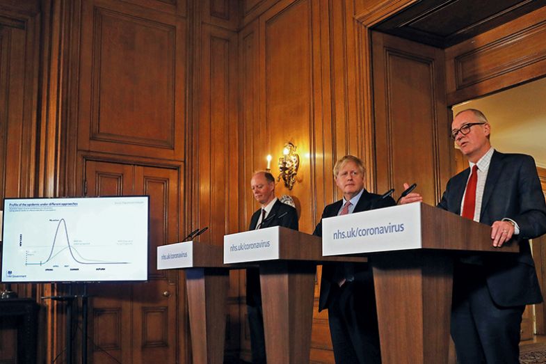 Prime minister Boris Johnson, chief medical officer Chris Whitty and government chief scientific adviser Sir Patrick Vallance hold a news conference addressing the government’s response to the coronavirus outbreak on March 12, 2020, statistics