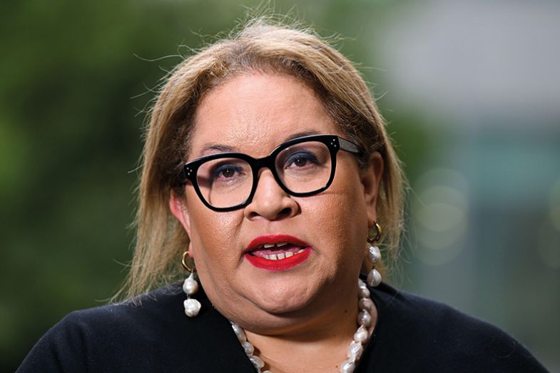 Professor Megan Davis speaks to the media at Parliament House in Canberra, Wednesday, March 22, 2023