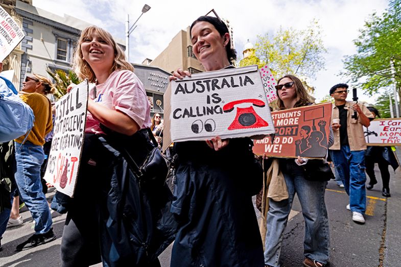 Doctors, nurses, teachers, prison staff and other healthcare and education personnel have walked off the job on 23 October 2025 in Auckland, New Zealand in a mega-strike. One protest holds a sign stating “Australia is calling”. Doctors, nurses, teachers, prison staff and other healthcare and education personnel have walked off the job on 23 October 2025 in Auckland, New Zealand in a mega-strike. One protest holds a sign stating “Australia is calling”.