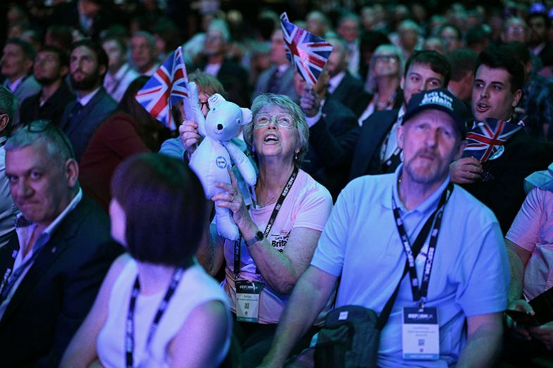 Delegates take their seats in the main hall on the first day of the Reform UK party conference at the NEC Birmingham on 5 September 2025