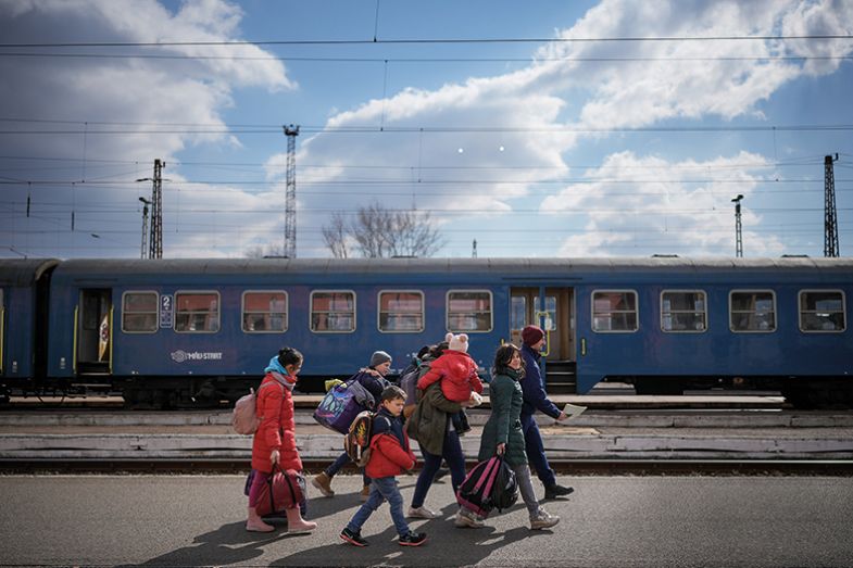 Refugees leaving Ukraine arrive at Záhony in Hungary