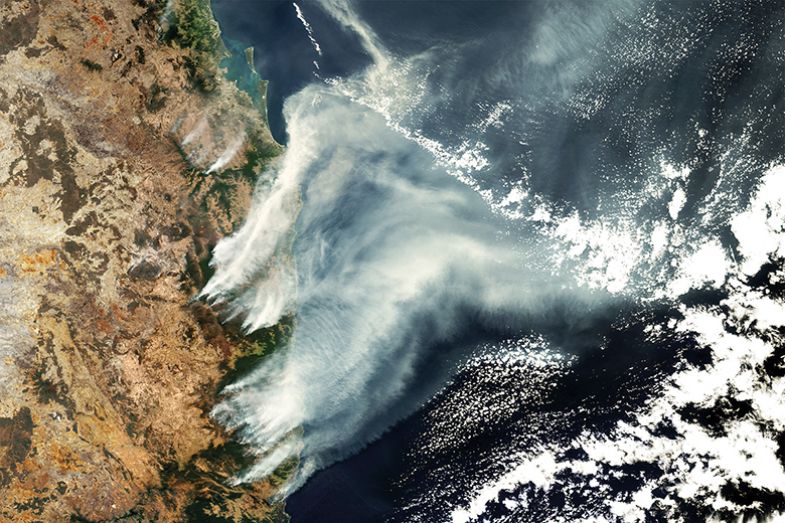 Satellite view of bushfires burning across New South Wales