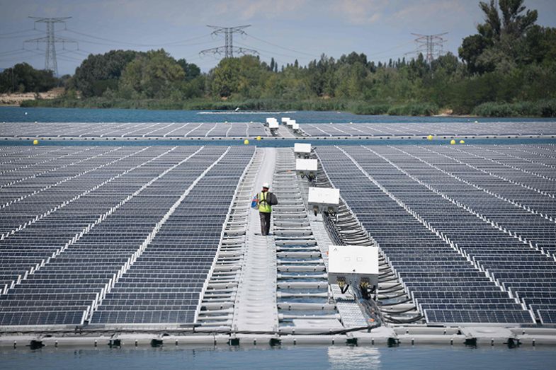 Solar panels at the O’Mega1 power plant in Piolenc, France