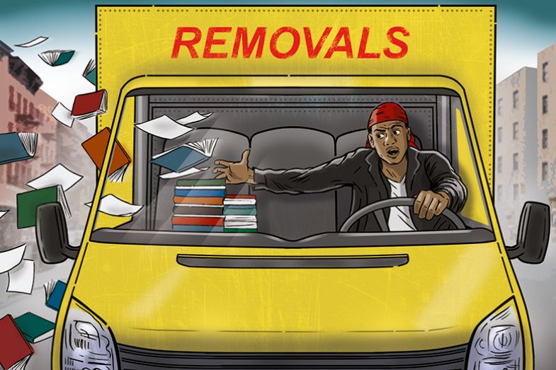 A student driving a removals van