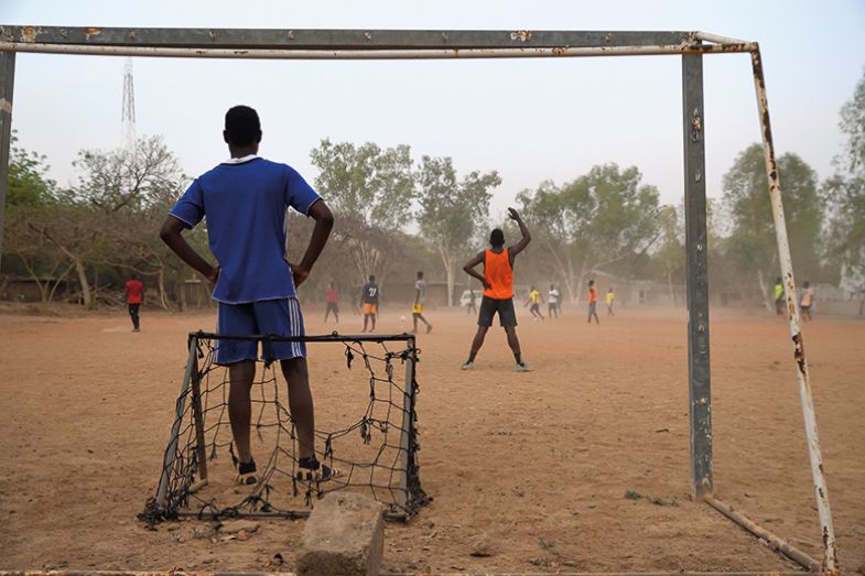 Students play football at Fondation 2iE, an engineering school, Ouagadougou, Burkina Faso
