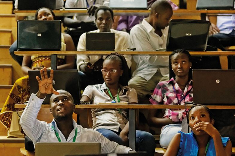 Students in lecture hall of 2iE university, Ouagadougou, Burkina Faso