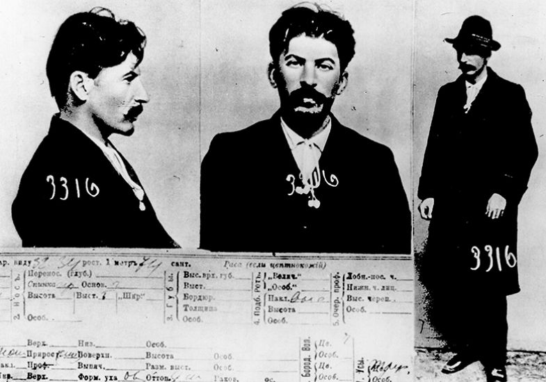 1911 mugshot of Josef Stalin taken by the Tsarist Secret Police (Okhrana) in Saint Petersburg as Stalin was fighting the Russian government prior to the 1917 revolution.