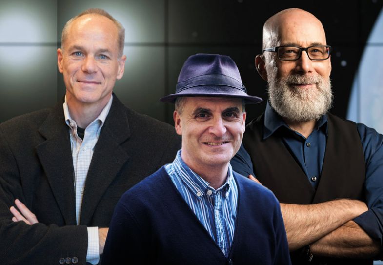Montage of Adam Frank, Evan Thompson and Marcelo Gleiser as described in the article