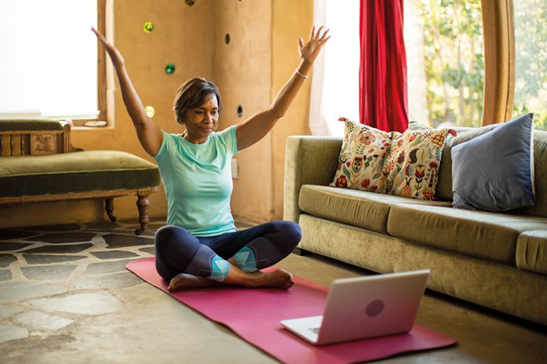 Woman doing an online yoga class
