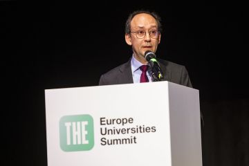 Josep Garrell, the head of the EUA, speaking at a lecturn at the summit