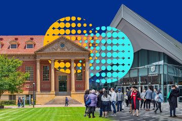 Montage of the Barr Smith library of the University of Adelaide, and graduation ceremonies at Pridham Hall, University of South Australia. To illustrate the merger of the two institutions to form Adelaide University. Montage of the Barr Smith library of the University of Adelaide, and graduation ceremonies at Pridham Hall, University of South Australia. To illustrate the merger of the two institutions to form Adelaide University.