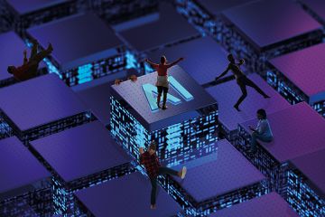 Montage: people dance about on what looks like the CPU of a computer, in the middle of which is a square protuberance with the letters AI on the top Montage: people dance about on what looks like the CPU of a computer, in the middle of which is a square protuberance with the letters AI on the top