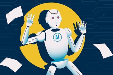 A robot caught in torch light, symbolising detection of AI use A robot caught in torch light, symbolising detection of AI use
