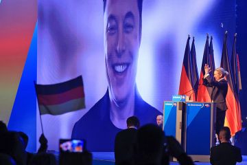 Elon Musk, chief executive officer of Tesla Inc., speaks virtually alongside Alice Weidel, co-leader of Alternative for Germany (AfD), during the party’s general election campaign launch in Halle, Germany, on Saturday 25 January 2025