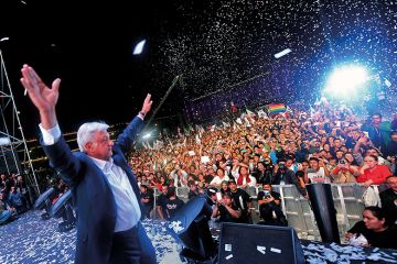 Mexican president Andres Manuel Lopez Obrador in Zocalo Square after winning the general election Mexican president Andres Manuel Lopez Obrador in Zocalo Square after winning the general election