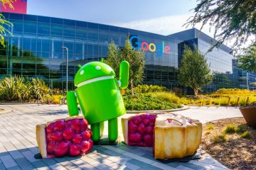 Android Pie sculpture located at at the entrance to Googleplex in Silicon Valley, south San Francisco bay area