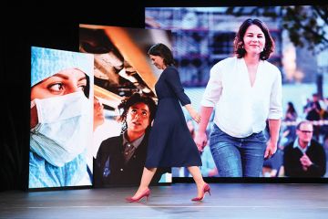 Co-leader of Germany’s Green party Annalena Baerbock after her speech during a digital announcement event on the party’s federal election campaign and the announcement of candidacy for chancellor in Berlin