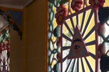 artistic decorations in a Caodai temple in Vietnam artistic decorations in a Caodai temple in Vietnam