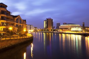 Belfast at night along river