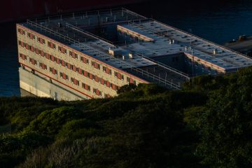 Bibby Stockholm barge from above docked on land, used house UK asylum seekers, evening light. Portland, Weymouth, Dorset Bibby Stockholm barge from above docked on land, used house UK asylum seekers, evening light. Portland, Weymouth, Dorset