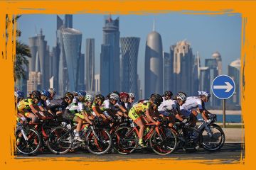 The bicycle peloton rides around in Doha, Qatar. To illustrate the movement of scholars into Gulf countries. The bicycle peloton rides around in Doha, Qatar. To illustrate the movement of scholars into Gulf countries.