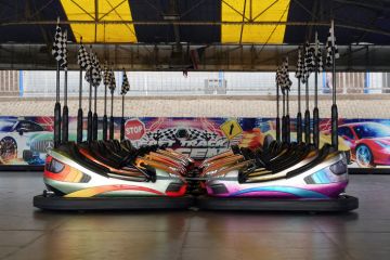 Bumper cars in Bridlington, UK Bumper cars at a seafront fun park in Bridlington, East Riding of Yorkshire, England.