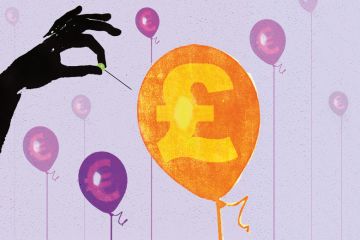 British pound (GBP) symbol balloon being popped
