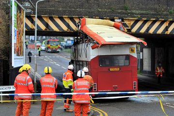 A double-decker bus had its roof ripped off when it collided with a bridge, Leicester, UK. To illustrate that the REF’s experiment with research culture was always doomed.