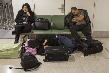 Cancelled flight passengers, Heathrow Airport, London, 2012