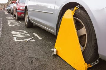 Car with clamped wheel Car with clamped wheel