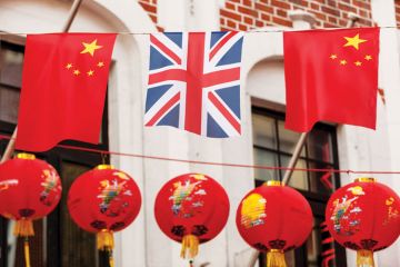 Chinese flags, Union Jack flags, Chinese lanterns, Chinatown, London