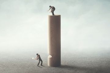 Illustration: A man chops a pillar on which another is standing Illustration: A man chops a pillar on which another is standing