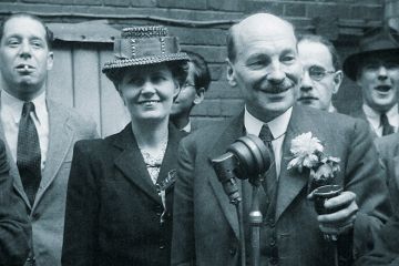 Clement Attlee celebrating Labour Party election victory, 1945